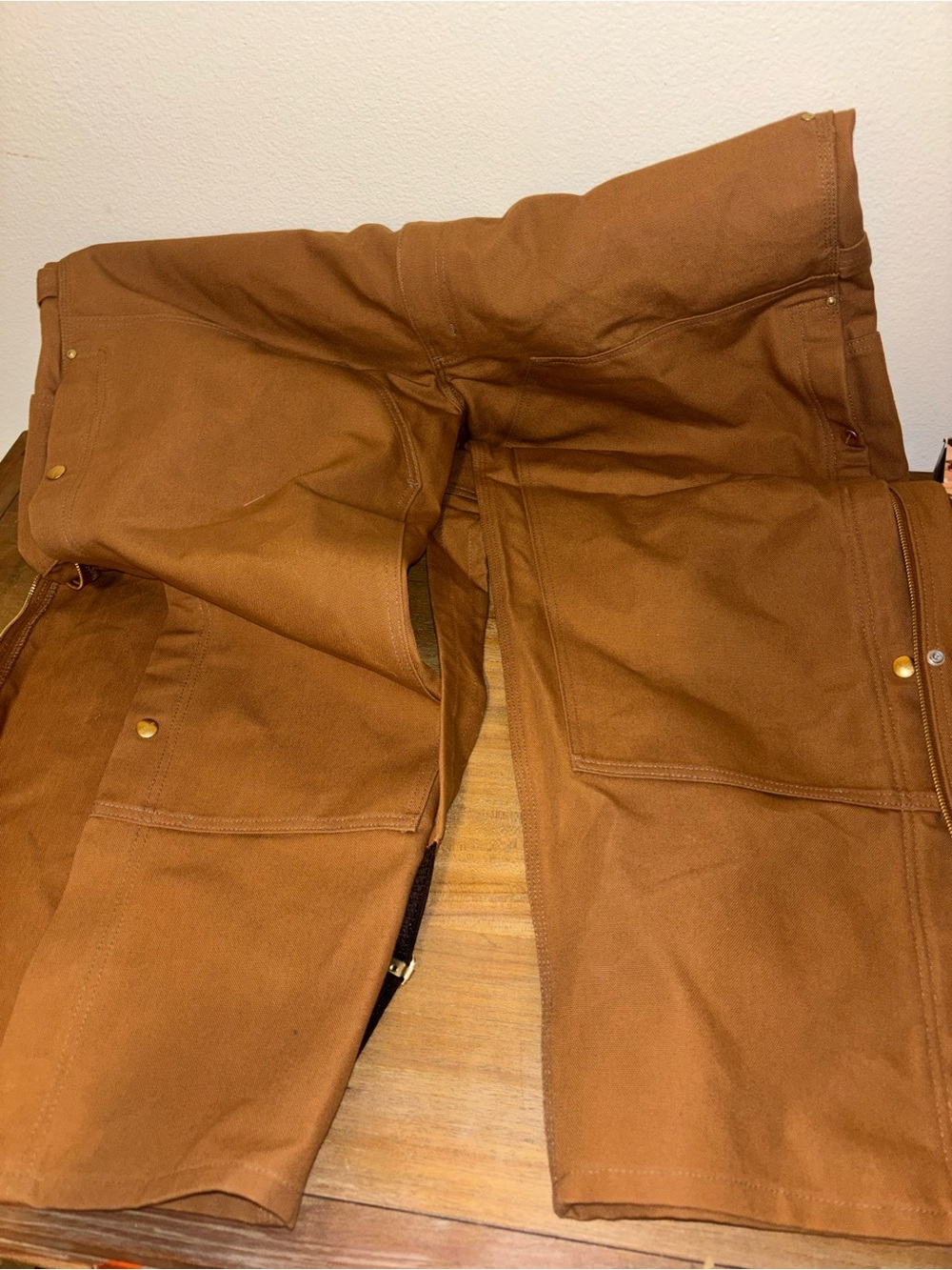 Carhartt Brown Bib Overalls Loose Fit Carpenter Workwear Duck Canvas Size 44x30 - Picture 5 of 5